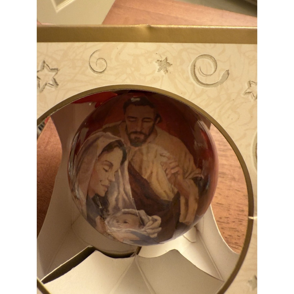 Vintage Christmas Nativity Scene Glass Ornament Made in USA Jesus Mary‎